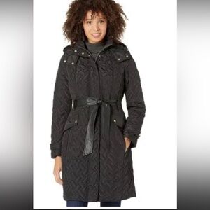 Cole‎ Haan jacket quilted belted grey zip up women Medium